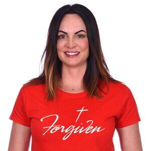 JH Design Women's Religious Christian Forgiven Red T-Shirt